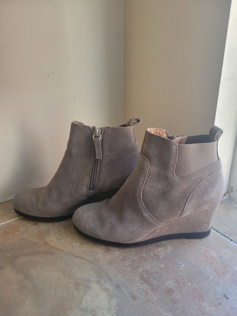 Caslon Taupe Suede Wedge Ankle Booties